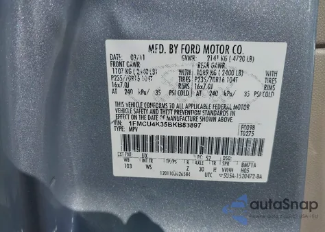 2011 Ford Escape Hybrid from USA, damaged, VIN 1FMCU4K35BKB83897